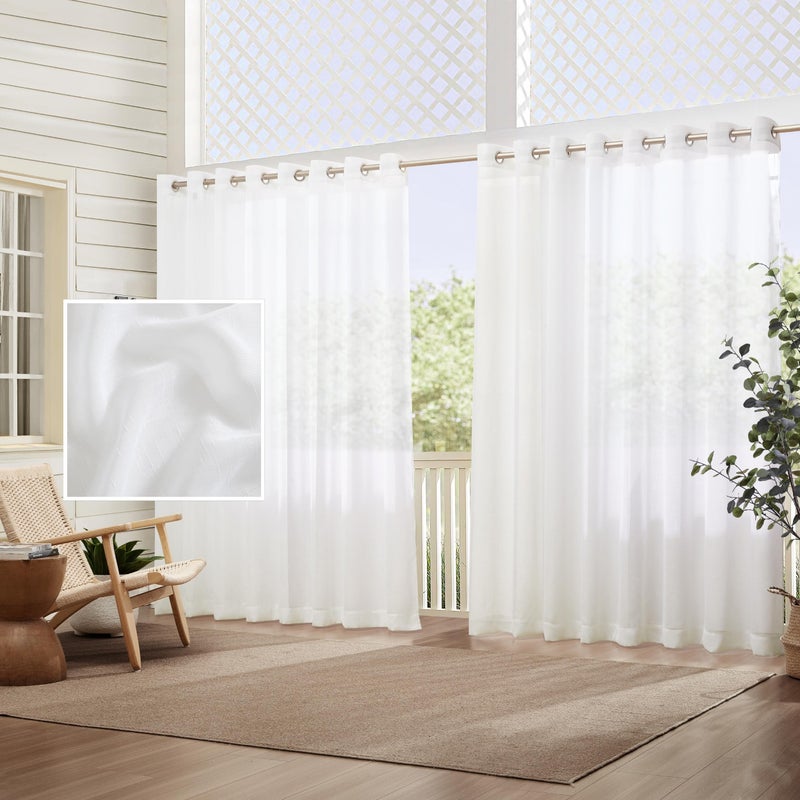 Elrene Home Fashions Carmen Sheer Extra-Wide Weatherproof Indoor/Outdoor Grommet Top Curtain Panel with Coordinating Tieback for Porch, Pergola, Patio, Deck, 114â€W x 95â€L, White - Image 1